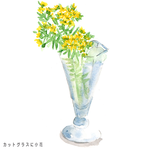 illust12,水彩,イラスト,黄色の花,花,グラス,植物