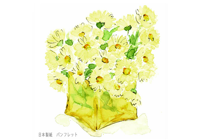 水彩,イラスト,黄色の花,ガラス鉢